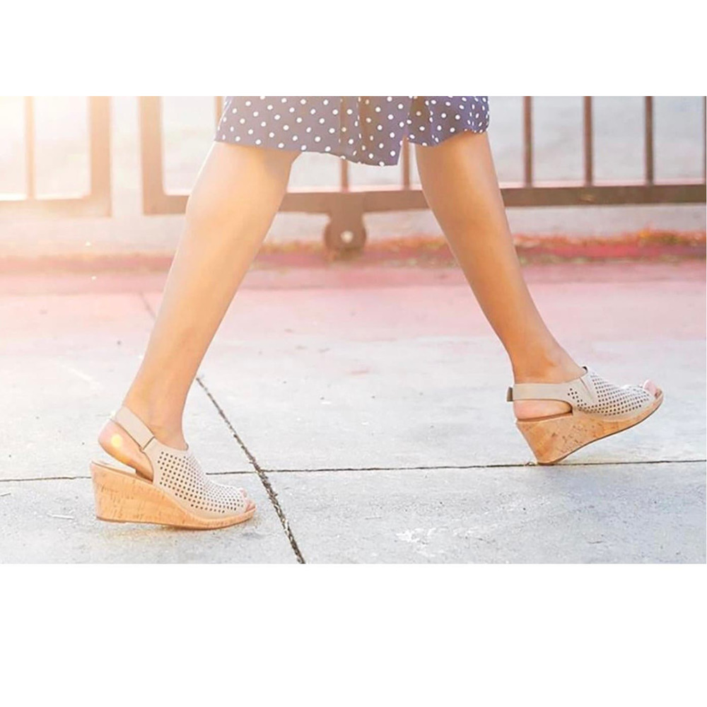Rockport Briah Perf Sling Khaki Nubuck Cork Wedge Sandals Women's size 7
